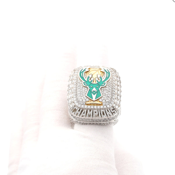 Customized special 2021 Milwaukee Bucks Championship Ring(Silver/Un-removable top/Enamel logo)