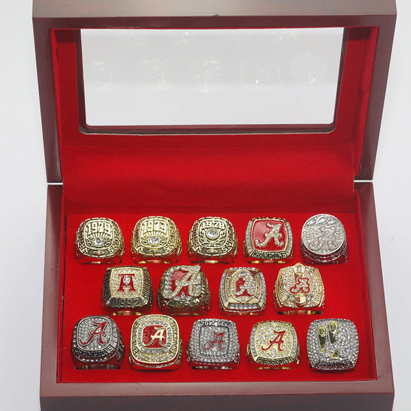 NCAA University of Alabama Championship Ring 14 Alabama Ring Set Wooden Box Packaging
