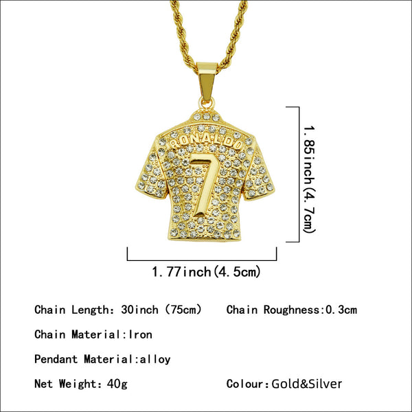 Three-dimensional men&#039;s necklace with Diamond Number 7 jersey pendant
