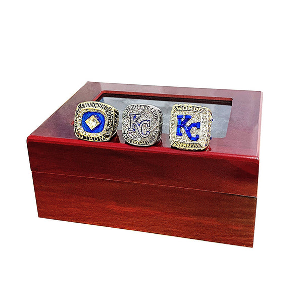 1985, 2014, 2015 All American Professional Baseball Kansas Royal MLB Championship Ring 3 Wooden Box Set