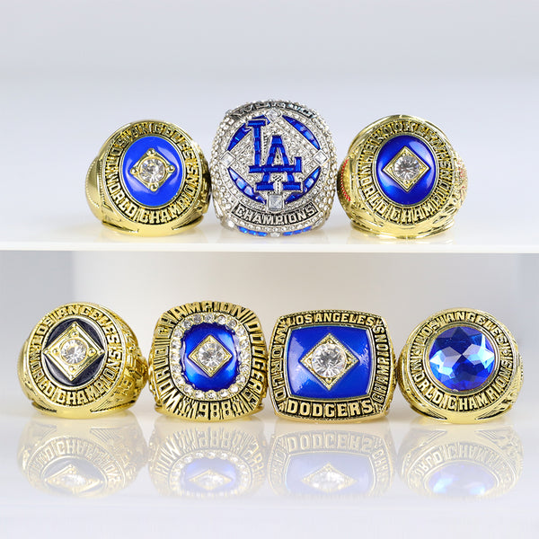MLB Times' Dodgers LA Dod 1955 1959 1963 1965 1981 1988 2021 World Champion Ring  7 Set with Wooden Box Champion Ring Gift for Men, Women, Children and Fathers